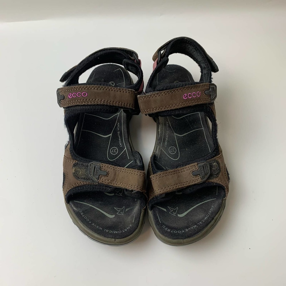 Ecco Sandals Size 37 Brown Pink Arch Support Anatomical Wave Footbed - Picture 9 of 11